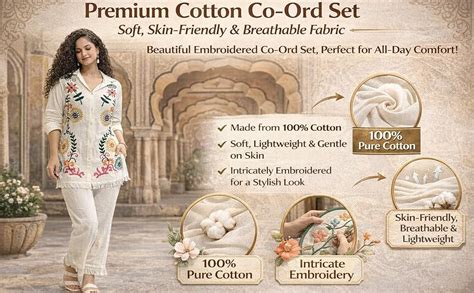 Buy BU4EVER Women Embroidered Co-Ord Set | Button-Down Kurta Style Top ...