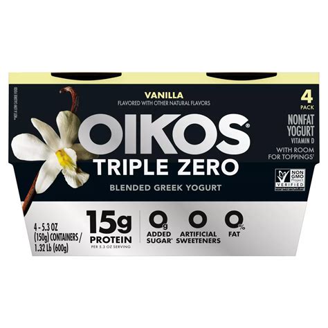 Oikos Triple Zero 15g Protein Sugar Free Blended 4 pk Greek Yogurt ...