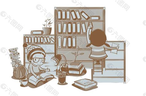 卡通扁平学生整理书柜png元素设计元素素材免费下载(图片编号:9225878)-六图网