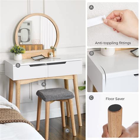 VASAGLE Vanity Table, Makeup Vanity Desk with Rounded Mirror, 2 Drawers ...