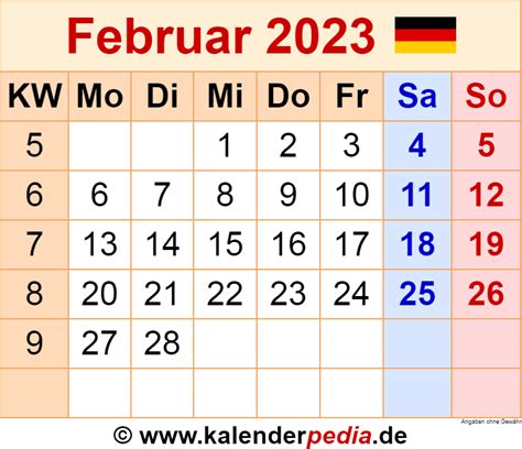 Resultado de imagen de kalenderblatt februar 2023 zum ausdrucken