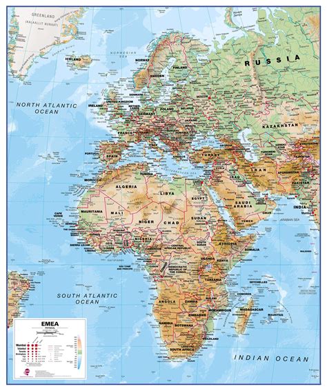 Europe Middle East Africa (EMEA) Physical Map