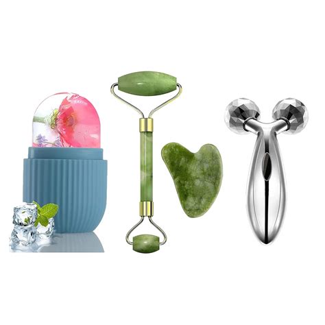 Ultimate Face Massager Set - Gua Sha Jade, Ice Roller & 3D Massager ...