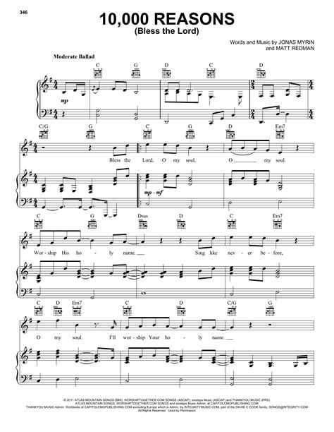 10,000 Reasons (Bless The Lord) by Matt Redman Sheet Music for Piano ...