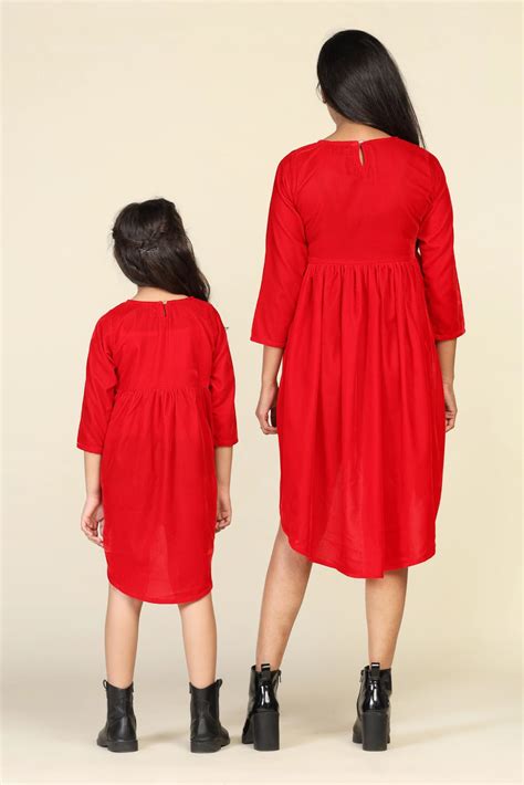 Trendy Red High-Low Dresses for Mom and Daughter - Matching Set