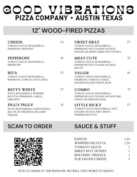 Food Menu – Good Vibrations Pizza Company