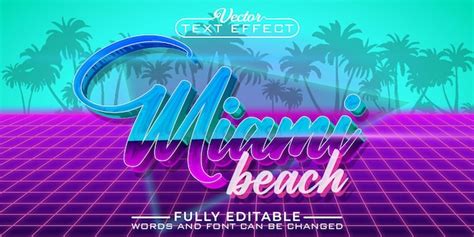 Modèle d'effet de texte modifiable vectoriel Miami Beach Retro Shiny 80 ...