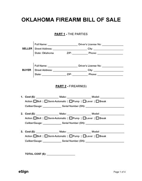 Oklahoma Bill Of Sale Printable