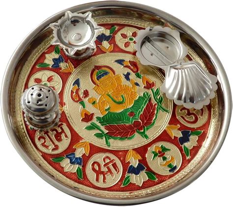Stainless Steel Pooja Thali Set Aarti Thali Diwali Decoration ...