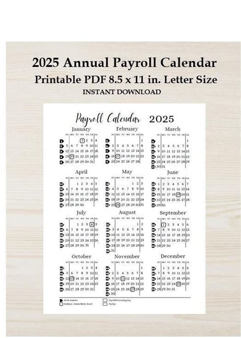 2025 Annual Printable Payroll Calendar, Download Yearly Payroll ...
