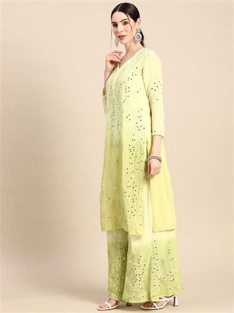 Saadgi Chikankari Handcrafted Mauve Ombre Mirror work Kurta set with S ...