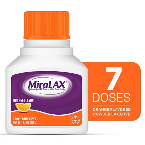 MiraLAX Laxative Orange Flavored Powder for Gentle Constipation Relief, Stool Softener, 7 Doses ...