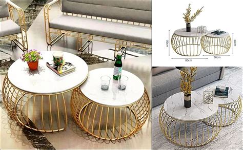 WOODISH Modern Coffee Table Set of 2 Nesting Tables Small Round Table ...