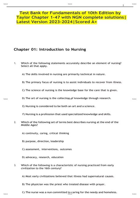 Fundamentals of Nursing 10th Edition Taylor Test Bank , All Chapters ...