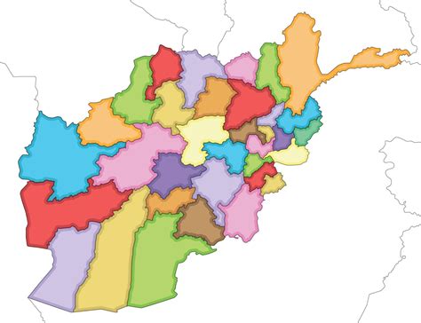 illustrated regional blank map of Afghanistan with provinces and administrative divisions, and ...