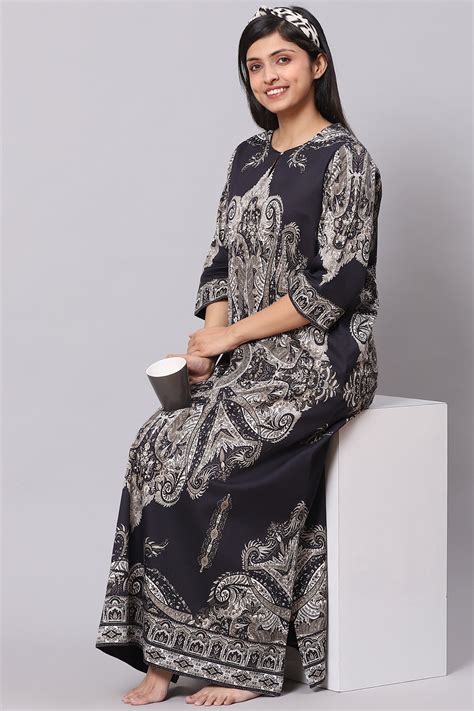 Black Straight Cotton Printed Sleepwear