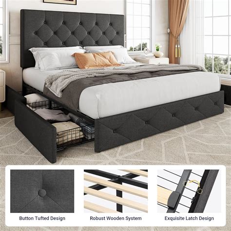 Allewie Upholstered Queen Size Platform Bed Frame India | Ubuy