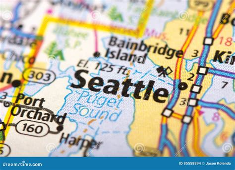 Seattle, Washington on map stock photo. Image of travel - 85558894