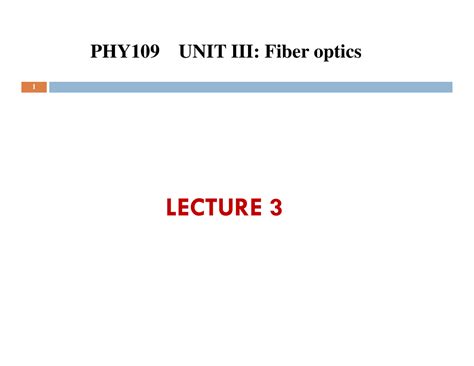 Unit 3 Fiber Optics Lecture 3 - 1 PHY109 UNIT III: Fiber optics AIR AIR ...