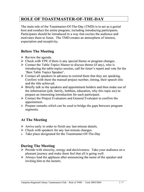 Image result for Toastmaster Role Script