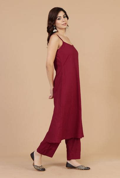 Red Cotton Casual Slip Kurta for Women | by Tjori – TJORI