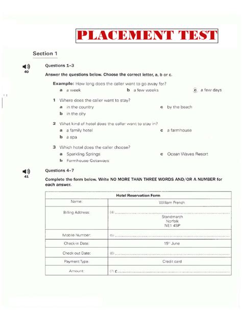 Image result for Example of Placement Test