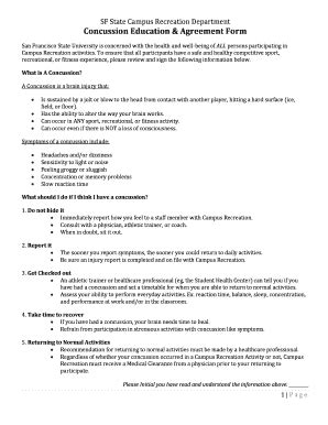 Fillable Online Concussion Protocol & Agreement Form Fax Email Print ...