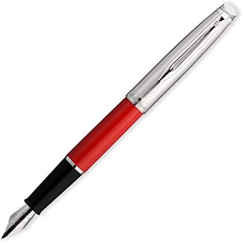 Waterman Emblème Fountain Pen, Red with Chrome Trim, Medium Nib with ...