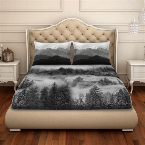 Buy SPACES Bamboo Charcoal Printed 3-Piece Large Bedsheet Set - 274 x ...