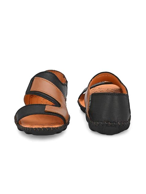 Hitz Men's Black Tan Leather Slip-On Casual Sandals – Hitz Shoes Online