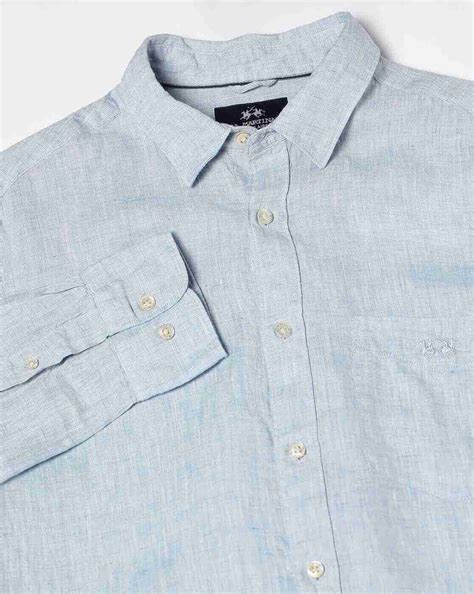 Irish Linen Tailored Fit Solid Blue Shirt | La Martina Website