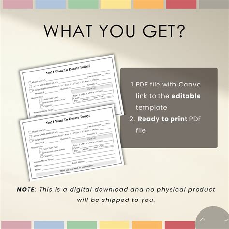 Editable Donation Card Printable Pledge Form, Donation Form, Donation ...