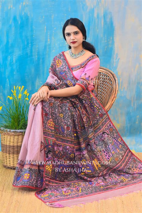 "Gulabi Ramayan" Hand-painted Madhubani Chanderi Saree Blouse Set ...