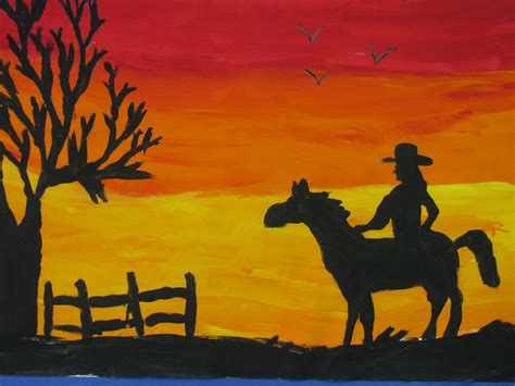 sunset silhouette painting; 12"X18"; art teacher: Susan Joe ...