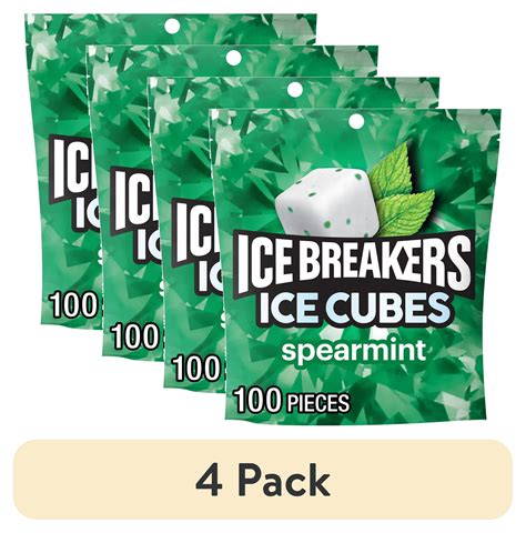 (4 pack) Ice Breakers Ice Cubes Spearmint Sugar Free Chewing Gum, Pouch ...