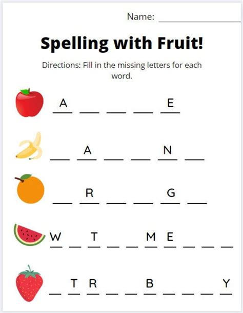 Buy Children's Educational Spelling Activity Worksheet Fruit Themed ...