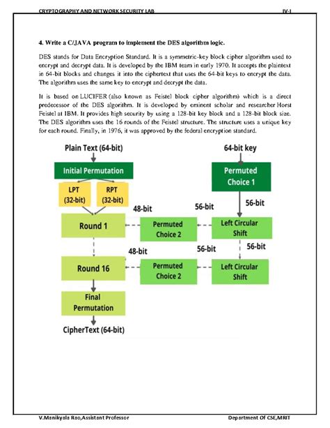 CNS Lab: Implementing the DES Algorithm in C/Java - Studocu