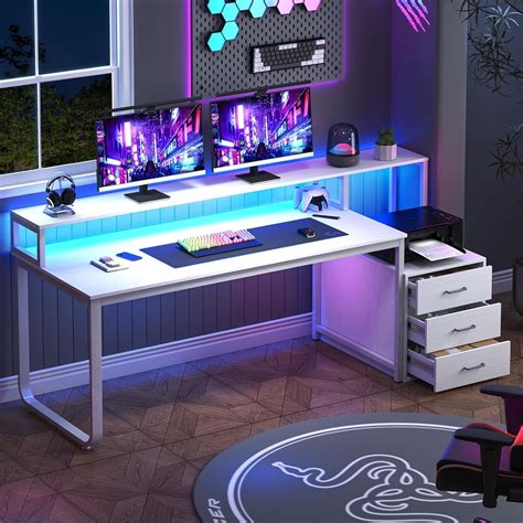 MaverickFurni White Desk with 3 Drawers, White Computer Desk with India ...