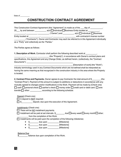Free Construction Contract Template | PDF & Word