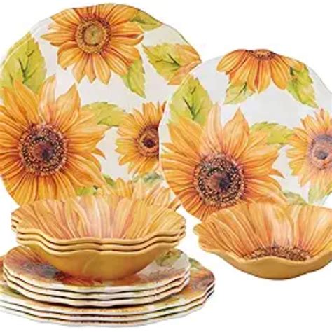 12-Piece Melamine Dinnerware Set, Includes Dinner Plates, Salad Plates ...
