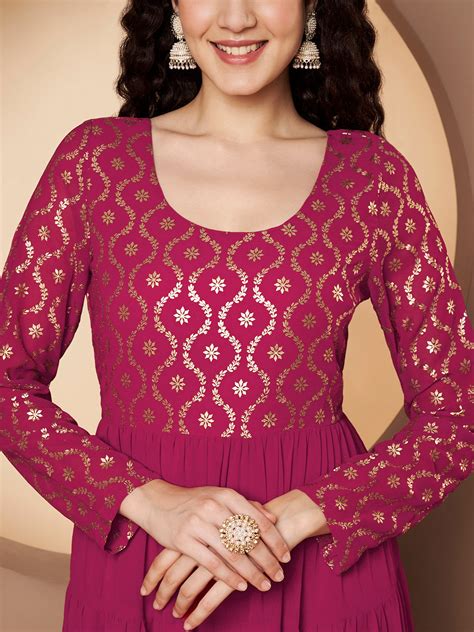 Poshak Hub Women Pink Georgette Foil print Anarkali Kurta – poshakhub1