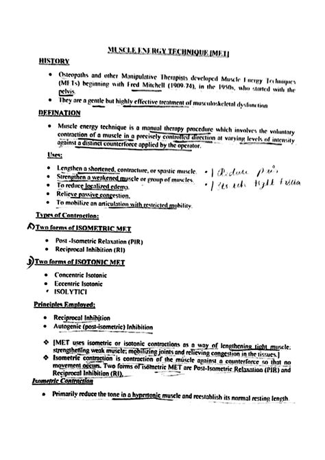 MET - Muscle energy techniques - Physiotherapy - Studocu