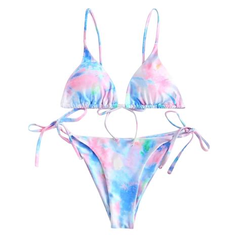 2 Piece Bikinis V-Neck for Women Print Swimsuit Lace Women's High Up ...