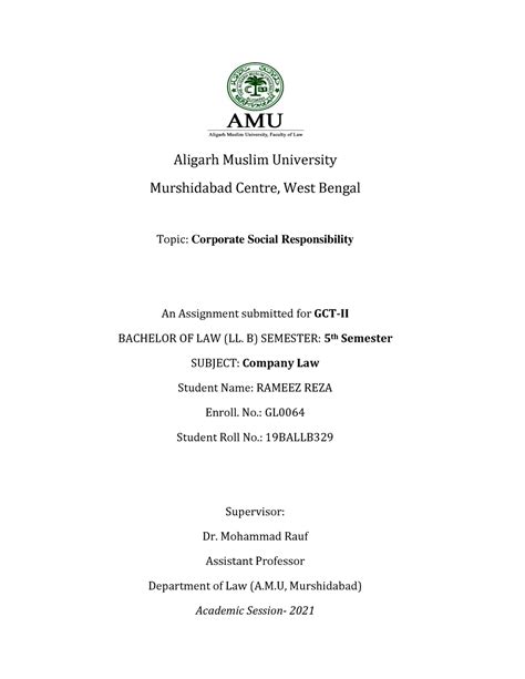 GCT-II Assignment Company Law 5th sem - BA.LL.B(Hons) - AMU - Studocu