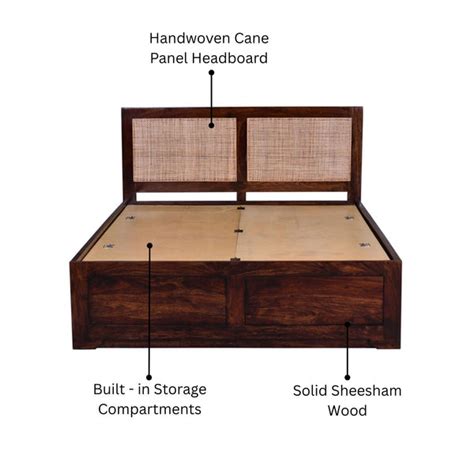 Buy Solid Sheesham Wood King Bed with Cane Panel Headboard Online in ...
