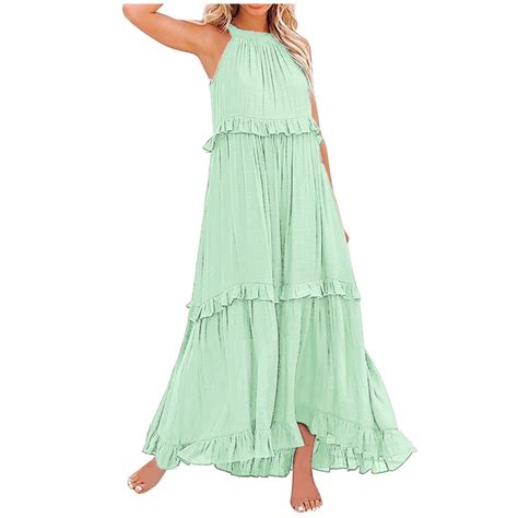 Women's Summer Maxi Dresses Long Sleeveless Casual Flowy Ruffle Elegant ...