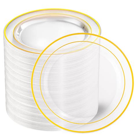 Amazon.com: I00000 100PCS Clear Gold Plastic Plates, Clear Plates With ...