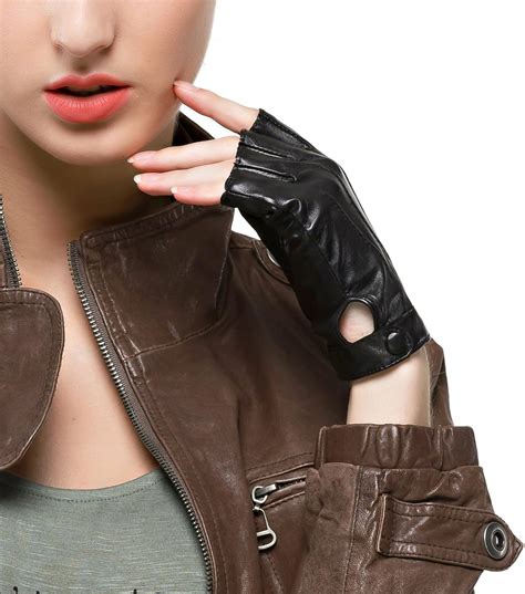 Nappaglo Women Driving Nappa Leather Gloves Half Finger Fingerless ...
