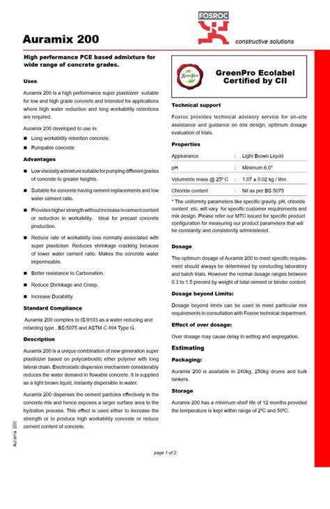 Admixtures Chemicals - Fosroc Auramix 200 PCE Based Trader - Wholesaler ...