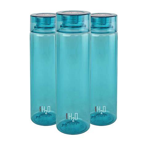 Cello H2O Round Plastic Water Bottle, 750ml, Set of 3, Aqua Blue ...